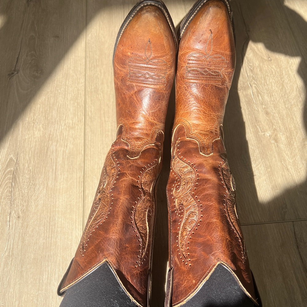 Women’s Authentic Cowboy Boots, Premium Leather, Size 7